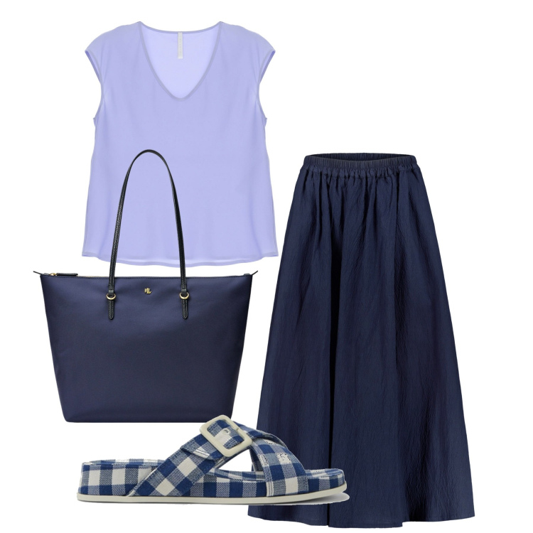 Outfit donna - Day. Stile Bon Ton per Tutti i giorni. Abbinamento con canottiere, borse tote, gonne, sandali.