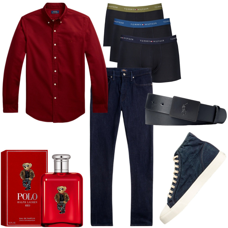 Outfit uomo - Total look #1905053. Stile Trendy per Serata speciale. Abbinamento con sneakers, jeans, polo, cinture, camicie, slip.