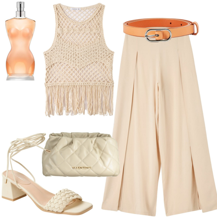 Outfit donna - Total look #1905080. Stile Casual per Tutti i giorni. Abbinamento con profumi, pantaloni, cinture, top, sandali alla schiava, borse a spalla.