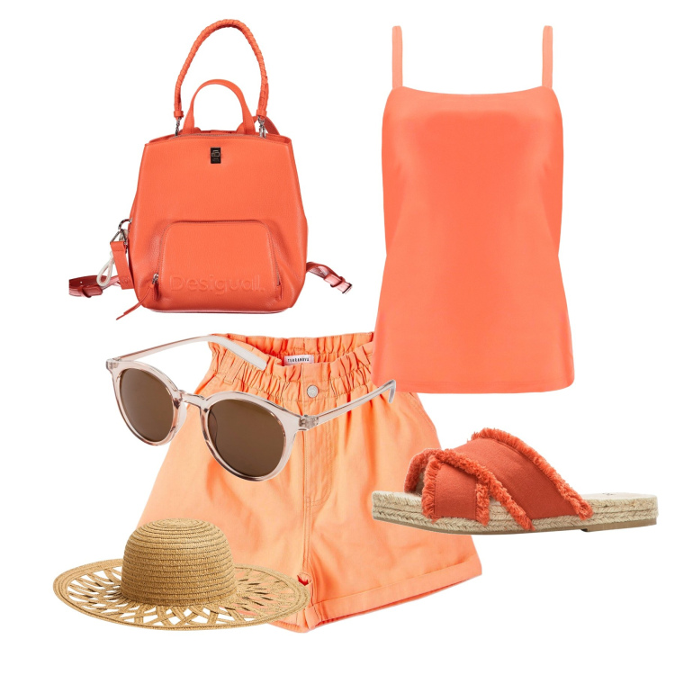 Outfit donna - Total look #1905123. Stile Casual per Mare. Abbinamento con occhiali da sole, ciabatte, cappelli, shorts, canottiere, zaini.