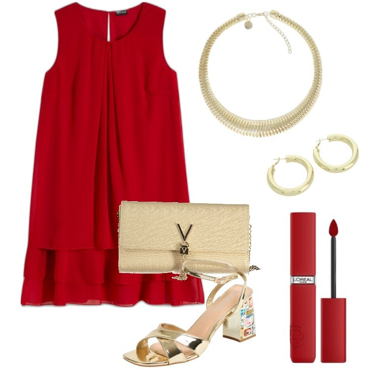 Outfit donna - Total look #1905138. Stile Vintage retrò per Cerimonia. Abbinamento con vestiti, rossetti, sandali gioiello, collane, orecchini, borse a mano.