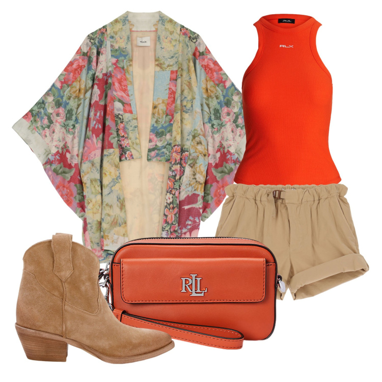 Outfit donna - Ghost outfitter - giugno. Stile Boho per Tutti i giorni. Abbinamento con shorts, cardigans, stivaletti texani, pochette, canottiere.