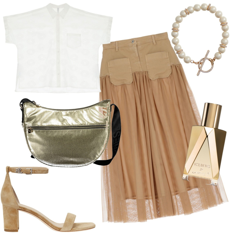 Outfit donna - Total look #1905193. Stile Casual per Tutti i giorni. Abbinamento con profumi, gonne lunghe, camicie a manica corta, sandali col tacco, braccialetti, borse a tracolla.