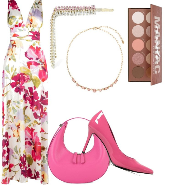 Outfit donna - Abito elegante Rinascimento. Stile Chic per Tutti i giorni. Abbinamento con ombretti, vestiti lunghi, collane, accessori per capelli, décolleté, borse a mano.