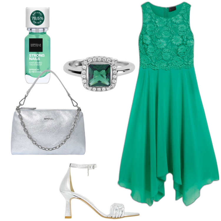 Outfit donna - L\'anello retrò. Stile Vintage retrò per Cerimonia. Abbinamento con vestiti midi/longuette, smalti, anelli, pochette, décolleté.