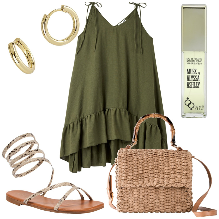 Outfit donna - Total look #1905416. Stile Basic per Tutti i giorni. Abbinamento con borse a mano, profumi, vestiti lunghi, sandali, orecchini.