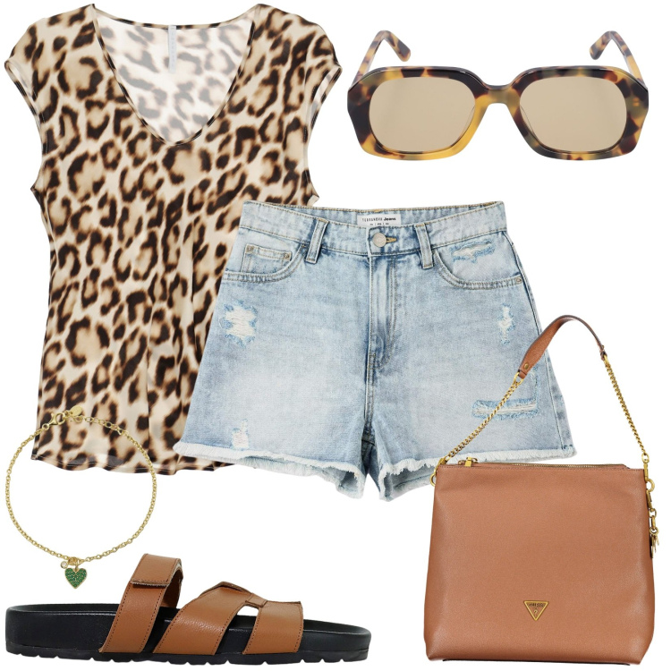 Outfit donna - Il mio outfit per l\'estate. Stile Urban per Tutti i giorni. Abbinamento con shorts, braccialetti con ciondoli, canottiere, sandali, borse a tracolla, occhiali da sole.