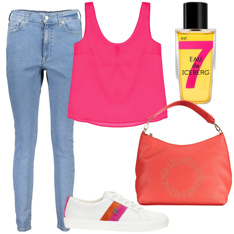 Outfit donna - Total look #1905453. Stile Basic per Tutti i giorni. Abbinamento con profumi, canottiere, sneakers, borse a spalla, jeans skinny.