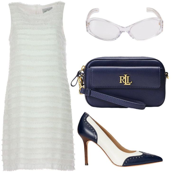 Outfit donna - Elegante. Stile Boho per Tutti i giorni. look ideale per Petite. Abbinamento con pochette, décolleté, vestiti, occhiali da sole.