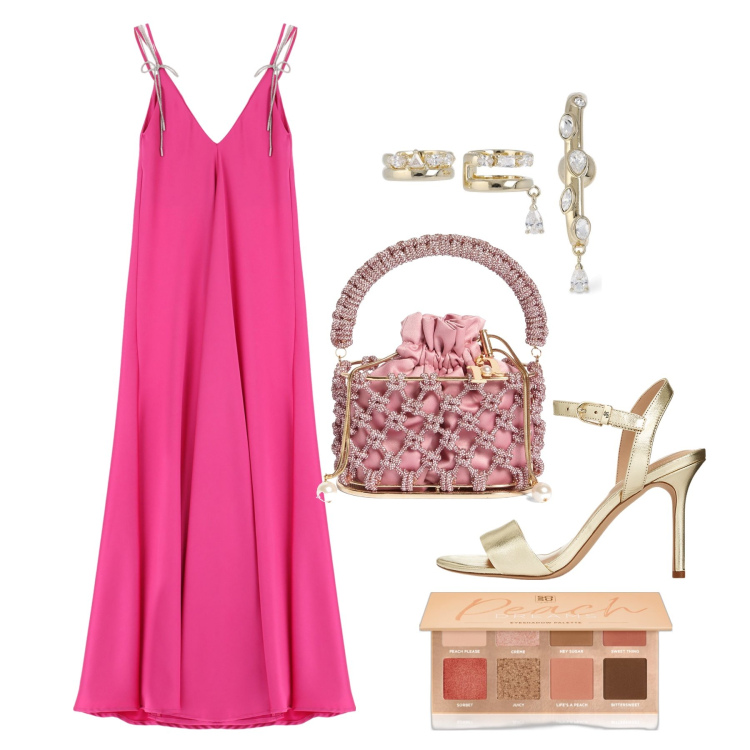 Outfit donna - Ghost outfitter - giugno. Stile Glamour per Cerimonia. Abbinamento con ombretti, vestiti lunghi, sandali in pelle, borse a mano, orecchini.