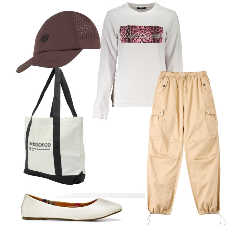 Outfit donna - Una felpa di prima mattina. Stile Basic per Tutti i giorni. Abbinamento con ballerine, pantaloni cargo, borse tote, cappelli, felpe.