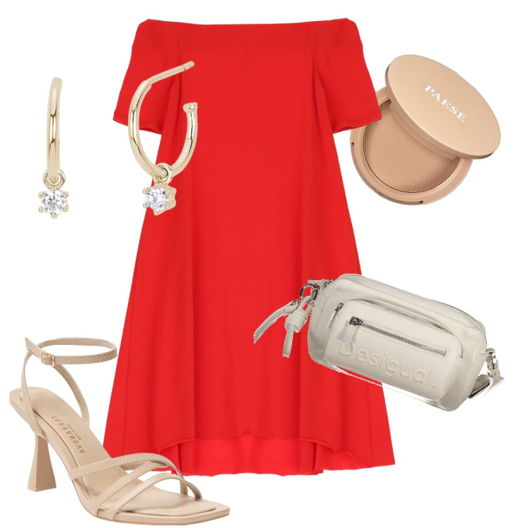 Outfit donna - L’abitino rosso. Stile Bon Ton per Serata fuori. Abbinamento con ciprie, sandali col tacco, orecchini, vestiti corti, borse a spalla.