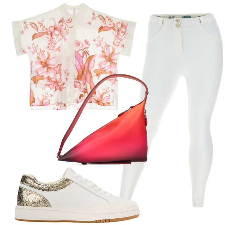 Outfit donna - Total look #1905510. Stile Trendy per Tutti i giorni. Abbinamento con pantaloni skinny, camicie a manica corta, sneakers, borse a spalla.