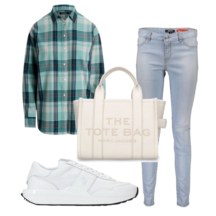 Outfit donna - Total look #1905529. Stile Basic per Tutti i giorni. Abbinamento con sneakers, camicie, jeans strappati, borse tote.