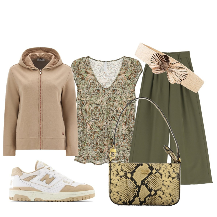 Outfit donna - Total look #1905541. Stile Casual per Tutti i giorni. Abbinamento con cinture, sneakers, pantaloni a palazzo, canottiere, felpe con cappuccio, borse a spalla.