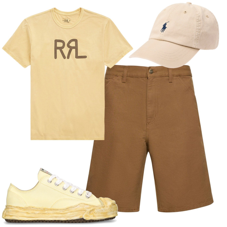 Outfit uomo - Total look #1905549. Stile Casual per Tutti i giorni. Abbinamento con cappelli, t-shirt, shorts, sneakers.