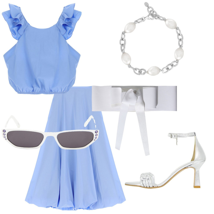 Outfit donna - Total look #1905552. Stile Chic per Cerimonia. Abbinamento con braccialetti, canottiere, cinture, gonne longuette, décolleté, occhiali da sole.