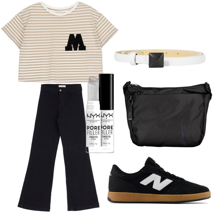 Outfit donna - Total look #1905553. Stile Casual per Tutti i giorni. Abbinamento con primer, sneakers, pantaloni, cinture, t-shirt, borse a tracolla.