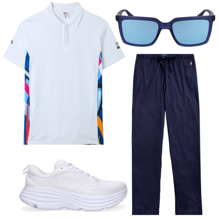 Outfit uomo - Total look #1905554. Stile Casual per Tutti i giorni. Abbinamento con polo, pantaloni, occhiali da sole, sneakers.