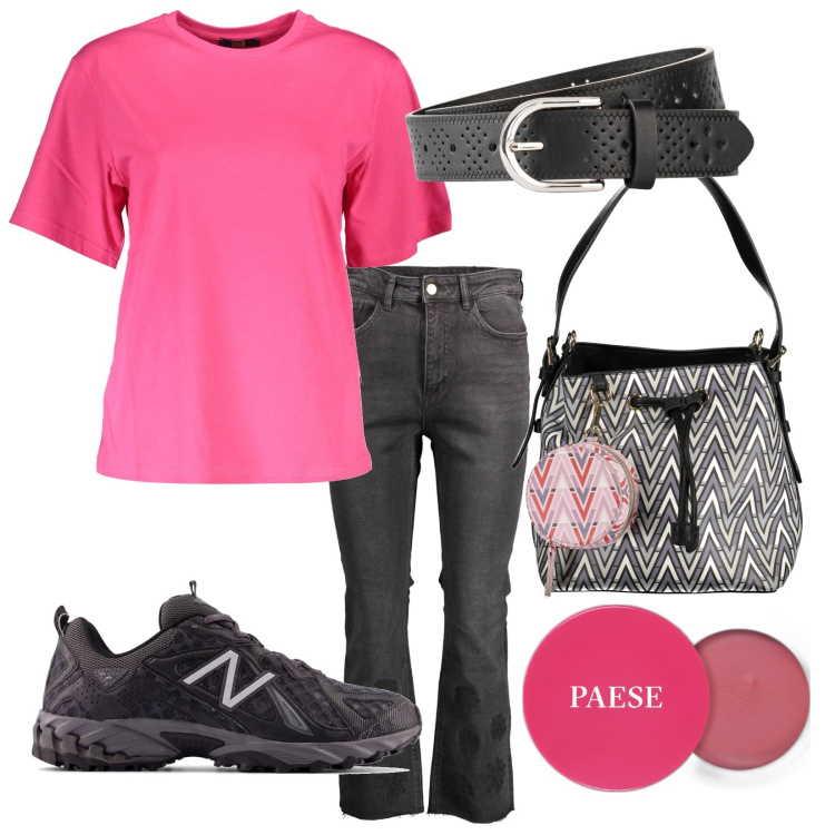 Outfit donna - Total look #1905560. Stile Casual per Tutti i giorni. Abbinamento con cinture, blush, sneakers, t-shirt, borse a spalla, jeans.