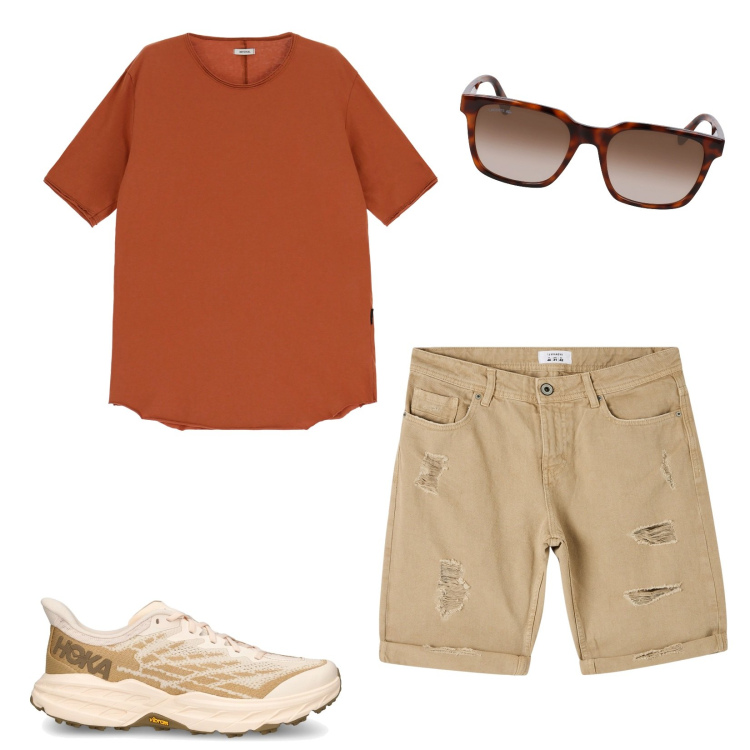 Outfit uomo - Young. Stile Casual per Tutti i giorni. Abbinamento con bermuda, t-shirt, sneakers, occhiali da sole.