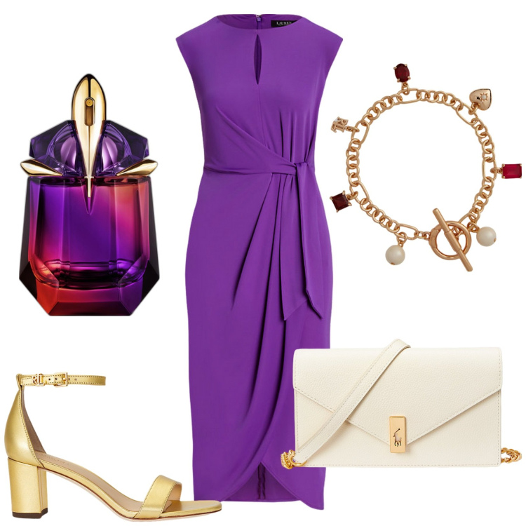 Outfit donna - Total look #1905601. Stile Glamour per Serata fuori. Abbinamento con profumi, vestiti, clutch, sandali in pelle, braccialetti.