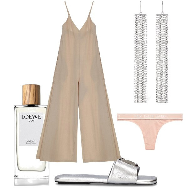 Outfit donna - Total look #1905617. Stile Minimal per Serata fuori. Abbinamento con profumi, tute, perizomi, orecchini, pantofole.