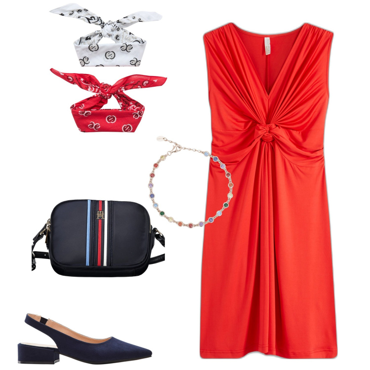 Outfit donna - Nodi al ristorante. Stile Bon Ton per Tutti i giorni. Abbinamento con décolleté, vestiti, fasce per capelli, braccialetti, borse a tracolla.