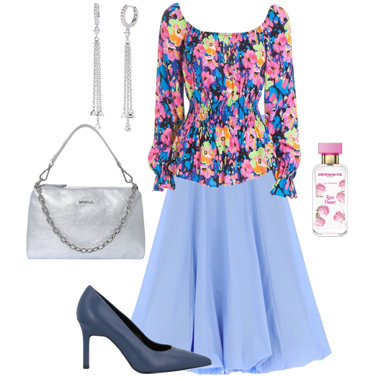 Outfit donna - Cerimonia blusa e gonna. Stile Bon Ton per Cerimonia. Abbinamento con décolleté, profumi, orecchini, bluse, gonne longuette, pochette.