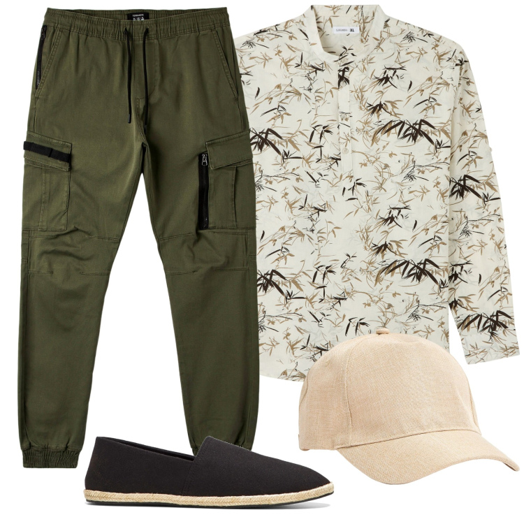 Outfit uomo - Total look #1905677. Stile Casual per Tutti i giorni. Abbinamento con pantaloni cargo, cappelli, camicie, espadrillas.