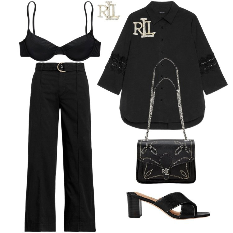 Outfit donna - Total look #1905791. Stile Sporty chic per Serata fuori. Abbinamento con orecchini, pantaloni, sandali in pelle, borse a spalla, top, camicie.