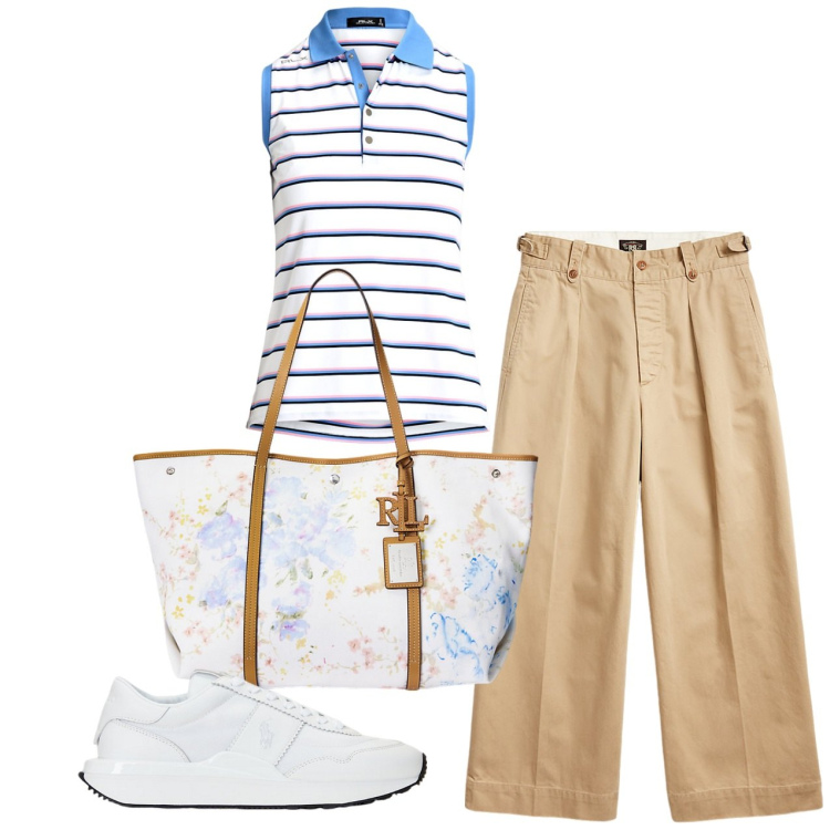 Outfit donna - Basic. Stile Basic per Tutti i giorni. Abbinamento con sneakers, pantaloni, polo, borse tote.
