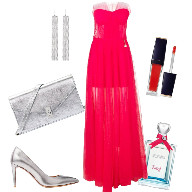 Outfit donna - Che diva. Stile Glamour per Serata fuori. Abbinamento con profumi, rossetti, vestiti lunghi, décolleté, clutch, orecchini.