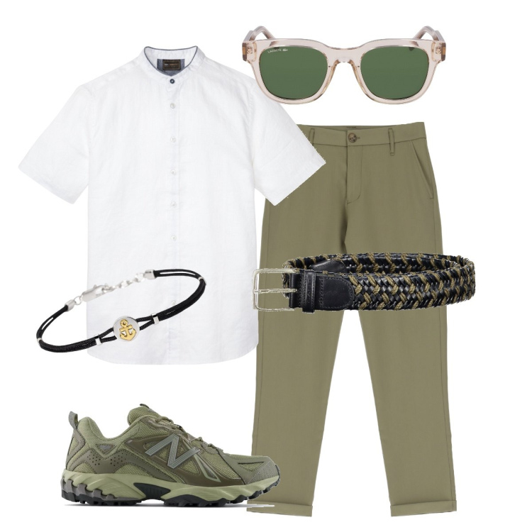 Outfit uomo - Total look #1905915. Stile Trendy per Ufficio. Abbinamento con camicie a manica corta, braccialetti, sneakers, pantaloni, cinture, occhiali da sole.