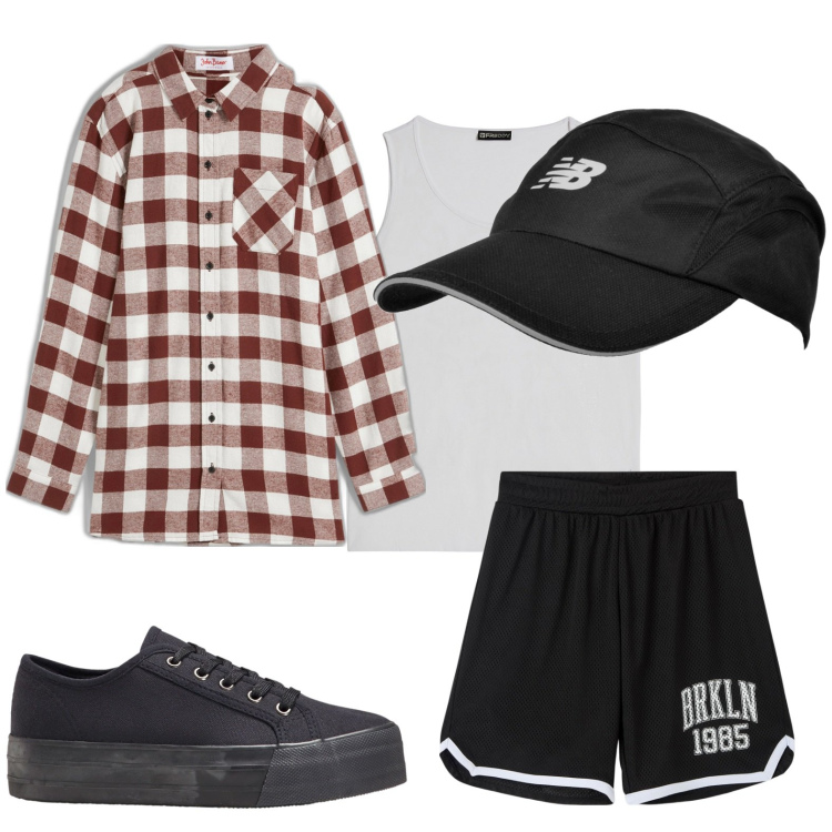 Outfit donna - Sporty. Stile Basic per Sport. look ideale per Petite. Abbinamento con sneakers, camicie, bermuda, cappelli, canottiere.