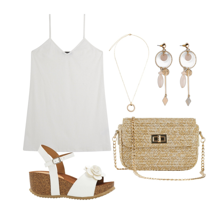 Outfit donna - Ghost outfitter - giugno. Stile Minimal per Tutti i giorni. Abbinamento con sandali, orecchini, borse a mano, collane, vestiti corti.