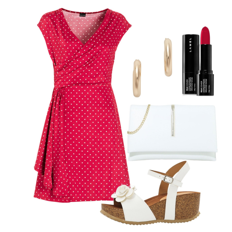 Outfit donna - Ghost outfitter - giugno. Stile Romantica per Tutti i giorni. Abbinamento con sandali, vestiti, rossetti, pochette, orecchini.