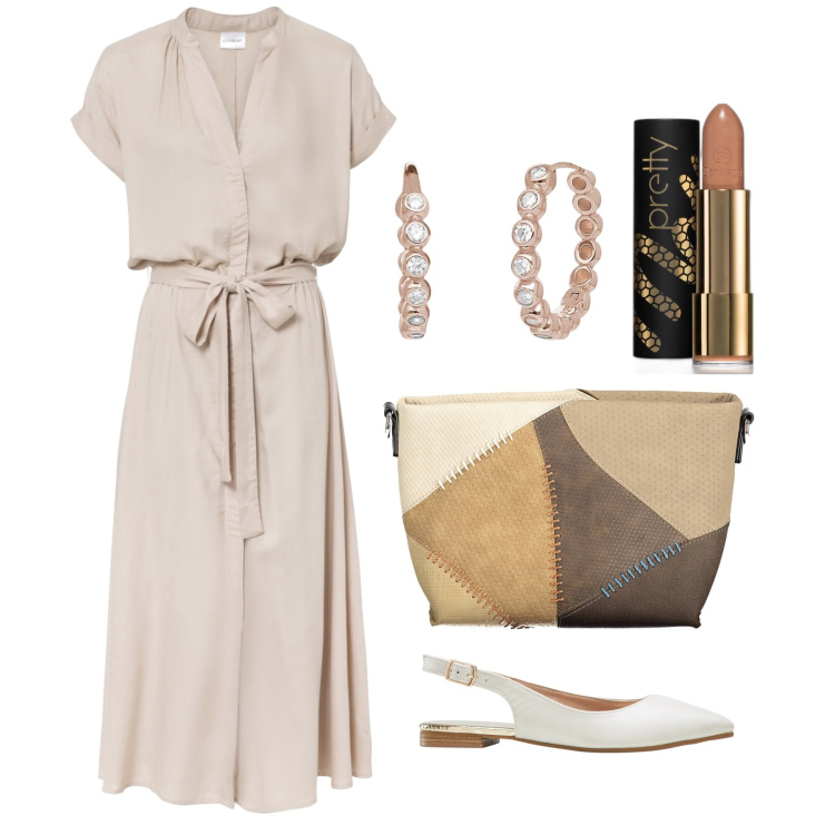 Outfit donna - Ghost outfitter - giugno. Stile Bon Ton per Tutti i giorni. Abbinamento con vestiti chemisier, ballerine, rossetti, orecchini, borse a tracolla.