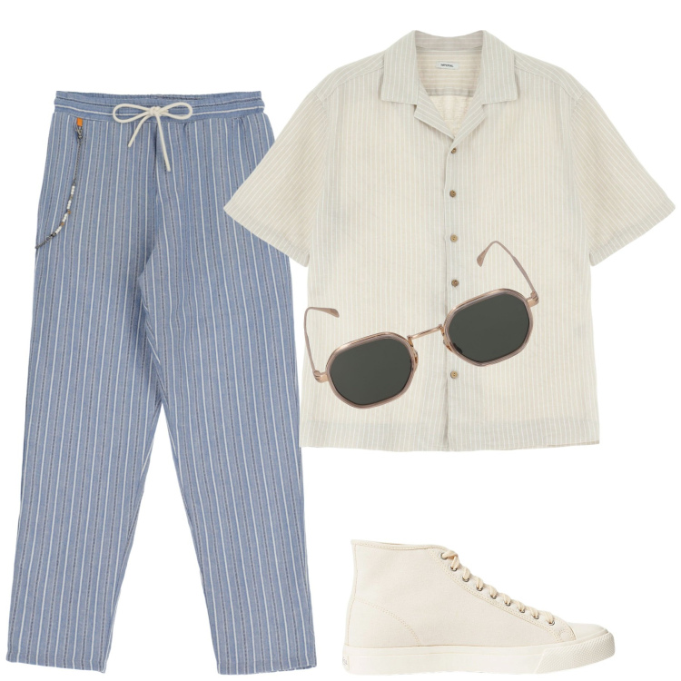 Outfit uomo - Total look #1906070. Stile Trendy per Tutti i giorni. Abbinamento con pantaloni, camicie a manica corta, sneakers, occhiali da sole.