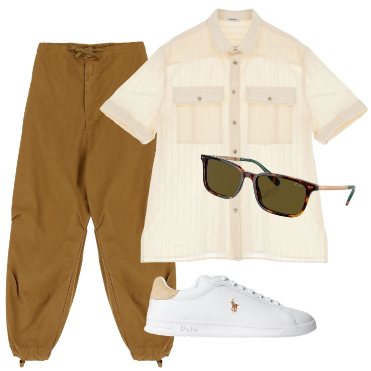 Outfit uomo - Total look #1906072. Stile Urban per Tutti i giorni. Abbinamento con pantaloni, camicie a manica corta, sneakers, occhiali da sole.