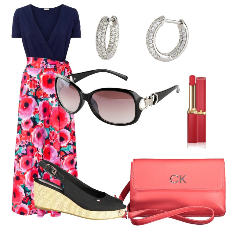 Outfit donna - I miei capi preferiti di questa estate. Stile Casual per Mare. Abbinamento con vestiti, occhiali da sole, rossetti, orecchini, sandali col tacco, borse a tracolla.