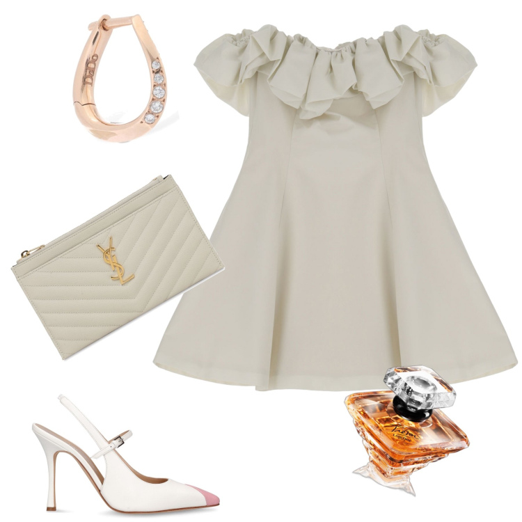 Outfit donna - Romantica uscita serale. Stile Bon Ton per Serata fuori. Abbinamento con profumi, vestiti corti, pochette, orecchini, décolleté.
