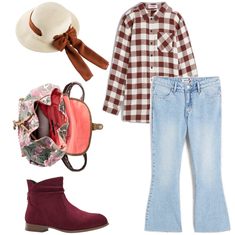 Outfit donna - Cow girl ma bon ton. Stile 70s per Tutti i giorni. Abbinamento con cappelli, stivaletti, zaini, jeans a zampa, camicie.