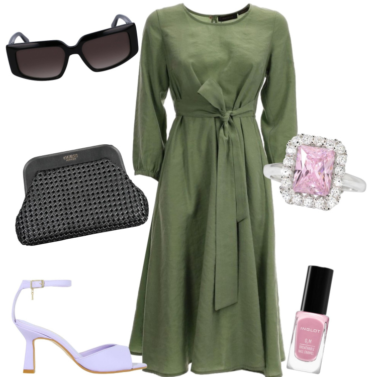 Outfit donna - Cerimonia retro’. Stile Bon Ton per Cerimonia. Abbinamento con smalti, anelli, décolleté, vestiti lunghi, occhiali da sole, borse a mano.