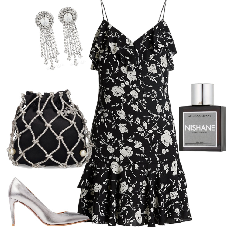 Outfit donna - Accessori wow wow wow. Stile Glamour per Serata fuori. Abbinamento con profumi, décolleté, vestiti senza maniche, pochette, orecchini.