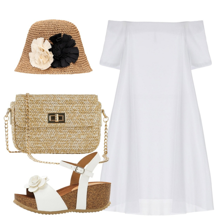 Outfit donna - Blanche. Stile Romantica per Tutti i giorni. Abbinamento con sandali, borse a mano, vestiti corti, cappelli.