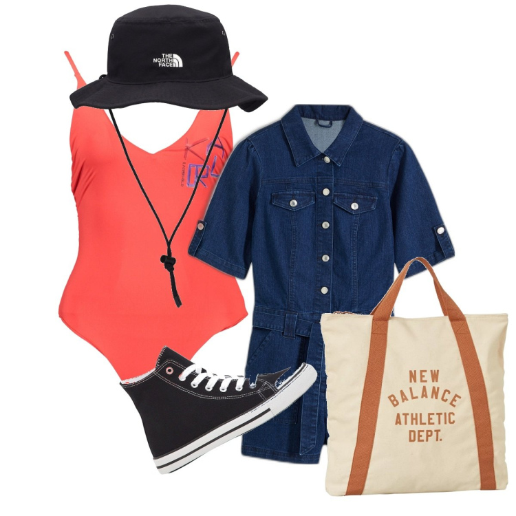 Outfit donna - Estate con pezzi vintage retrò!. Stile Vintage retrò per Mare. Abbinamento con sneakers alte, tute, borse a mano, costumi interi, cappelli.