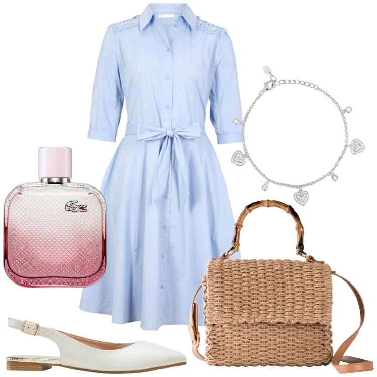 Outfit donna - Total look #1906226. Stile Bon Ton per Tutti i giorni. Abbinamento con vestiti chemisier, ballerine, borse a mano, profumi, braccialetti.