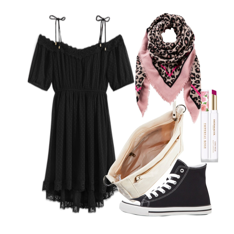 Outfit donna - Ghost outfitter - giugno. Stile Casual chic per Tutti i giorni. Abbinamento con sneakers alte, vestiti, foulard, borse a tracolla, rossetti.
