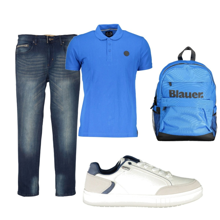 Outfit uomo - Total look #1906265. Stile Casual per Tutti i giorni. Abbinamento con jeans slim fit, polo, scarpe sportive, borse sportive.